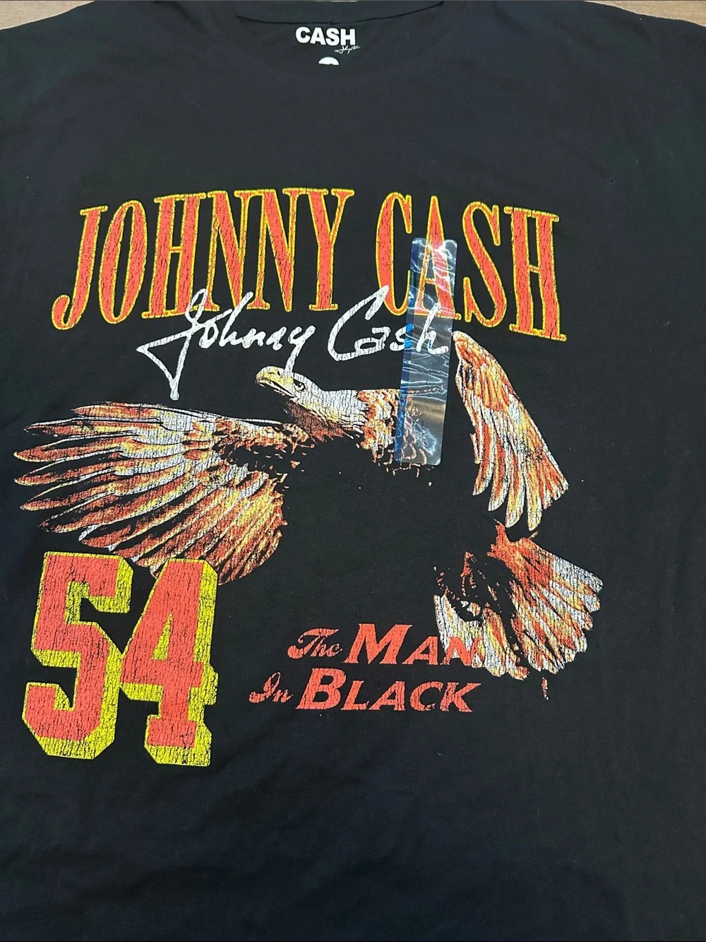 Johnny Cash Black Graphic Tee with Orange & Yellow Print - Picture 4 of 10